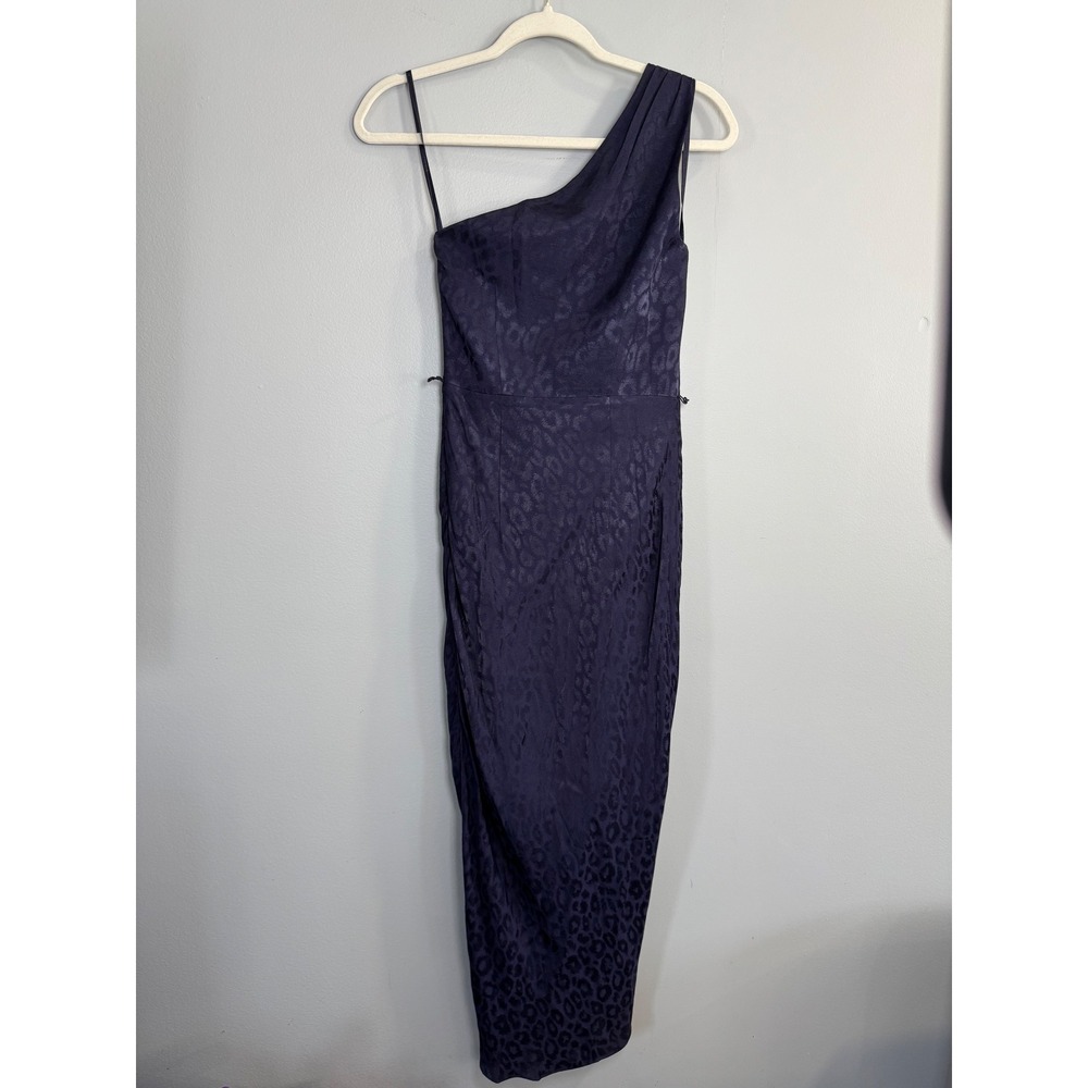 Ted Baker Navy Animal Jacquard Asymmetric One‎ Shoulder Midi Dress Size 1